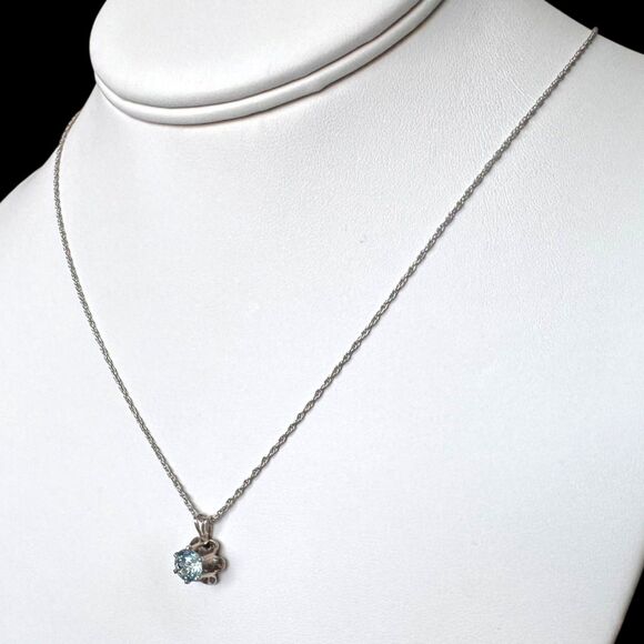Vintage Sterling Silver Blue Topaz Pendant & Chain Necklace 18 inch, Solitaire - Picture 5 of 16
